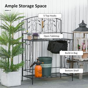Banco da Lavoro Pieghevole in Metallo per Giardino con Ampia Copertura Integrata, 5 Ganci Appendibili, Tavolo Portatile per Giardinaggio con Funzioni di Stoccaggio - Product Image 4