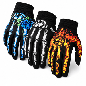 Gants de course à doigts entiers avec motif crâne, flamme et rose, impression par sublimation, antidérapants, pour moto et cyclisme en extérieur, unisexe - Product Image 1