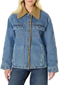 Chaqueta vaquera personalizada de talla grande con forro de sherpa para mujer, abrigo de invierno con cuello de lana, venta al por mayor, logotipo de marca personalizado OEM - Product Image 4