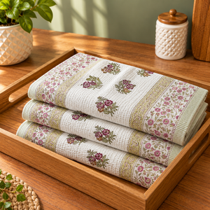 Serviette de bain en coton gaufré de qualité supérieure avec imprimé floral, douce, absorbante, séchage rapide, bordure décorative, serviette de bain pour hôtel et maison - Product Image 6