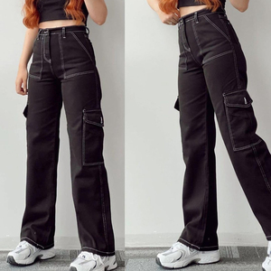 Women's Casual Street Style Multi-Pockets Cargo Pants Relaxed Loose Fit Baggy Fleece Cotton Sweatpants Flat Front Plain Joggers - Product Image 4