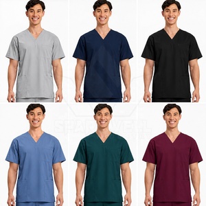 Haut de blouse médicale gris pour homme, col en V, manches courtes, en coton et polyester tissé, respirant, multi-poches, pour le travail en milieu médical, hospitalier et de soins infirmiers - Product Image 6