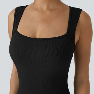 Mono de punto sin mangas de cintura alta para mujer, cuello cuadrado, ajuste ceñido, control de abdomen, moldeador, para todas las estaciones, negro liso - Product Image 6