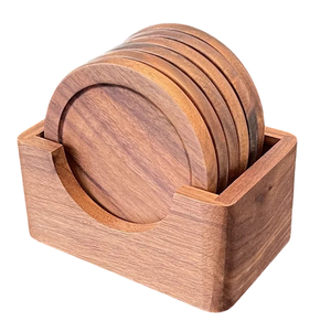 Round Wooden <b>Coaster</b> <b>Set</b> Of 4 Pcs With Wood Finished For Hot & Cold Cover Of Beverage Kitchenware <b>Coaster</b> <b>Set</b> - Product Image 5