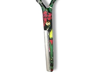 Juego de Tijeras de Peluquería Profesionales de 5.5 Pulgadas, Diseño de Flor Negra, Tijeras para Cortar y Entresacar Cabello, Reposa Dedos Dorado y Tornillo - Product Image 5
