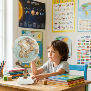 Globo terráqueo decorativo de escritorio |   Base de Piedra con Soporte de Aluminio y Globo de Plástico |   Globo Terráqueo Educativo para Oficina y Mesa de Estudio - Product Image 5