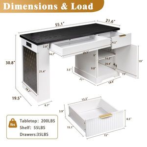 Scrivania per Computer Moderna Scanalata da 55 Pollici con Cassetti Contenitore e Pannello Forato Integrato con Prese di Corrente - Product Image 2