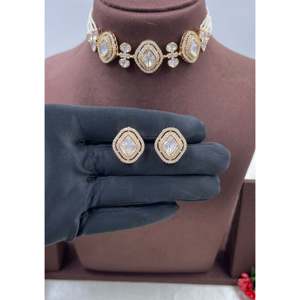 Raina Moissanite Choker Necklace-Indian Ethnic <b>Artificial</b> <b>Jewellery</b> - Product Image 3