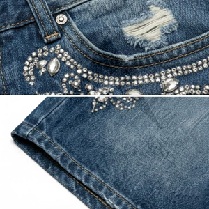 Custom Rhinestone Denim Shorts <b>Mens</b> Bling Crystal <b>Studded</b> Jean Shorts Streetwear Process Impex - Product Image 5
