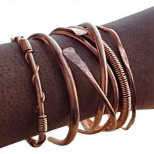 Premium Beaded Strand <b>Rope</b> Motif Open Cuff Copper Therapy <b>Bracelet</b> Fashionable Metal Jewelry Exquisite Design Multi Layered Cuf - Product Image 1
