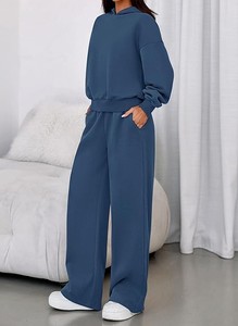 Conjunto Deportivo con Capucha para Mujer, Color Sólido, Sudadera y Pantalones Largos, Corte Regular, Ropa Casual de Invierno, Transpirable y Ligero - Product Image 1