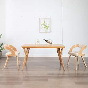 Juego de 2 sillas de comedor de madera curvada de piel sintética color crema y marrón claro con estilo elegante - Product Image 1