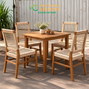 ECO2GO VIETNAM Ensemble de table et de chaises en bois massif de qualité supérieure pour l'extérieur, meubles de salle à manger confortables pour jardin, hôtel, restaurant - Product Image 1