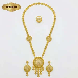 Elegant Gold Plated Filigree Charm Necklace Set Geometric Design Wedding Jewelry Women's Brass <b>Chain</b> Beads AC1N0084LL - Product Image 2