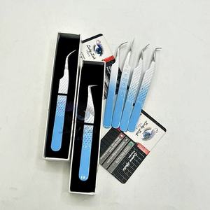 Pince à épiler d'extension de cils en acier inoxydable double couleur bleu ciel blanc personnalisé de haute qualité - Product Image 3