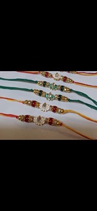 Traditional Lotus Meenakari Rakhi <b>Set</b> Handcrafted Designer Rakhis for Brother with Kundan Work and Vibrant Beads - Product Image 3