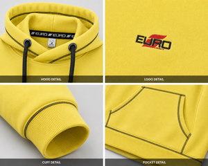 Sweat-shirt à capuche pour homme, jaune uni, streetwear décontracté, logo sur le devant, en molleton tricoté respirant, 300g, vêtements d'hiver - Product Image 6