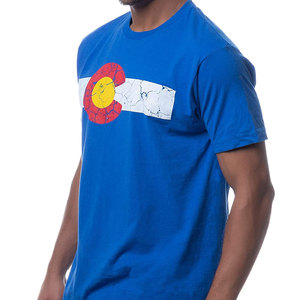 Camiseta Azul de Manga Corta para Hombre con Estampado de la Bandera de Colorado, Cuello Redondo, Corte Regular Informal, 100% Algodón Jersey Transpirable - Product Image 3