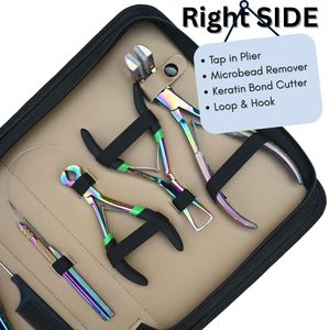 Kit d'outils professionnels pour extensions capillaires : Pince à micro-perles, Pince à sertir plate, Outil à crochets pour cheveux, Pinces de sectionnement, Peigne - Product Image 4