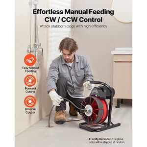 Sonda per la pulizia di scarichi con alimentazione manuale da 75 FT x 1/2 pollice, con 4 frese, attivazione ad aria, interruttore a pedale da 2-6 pollici, macchina per la pulizia di scarichi - Product Image 2