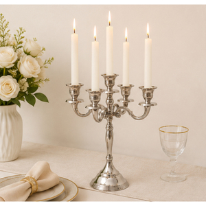 Wholesale 5 Arm Aluminum Metal Candelabra <b>Silver</b> Candle Holder <b>Candlestick</b> Stand for Wedding Table Centerpiece and Home Decor - Product Image 5