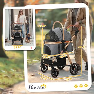 Passeggino per Cani 3 in 1 Grigio Leggero a 4 Ruote Pieghevole con Cabina Staccabile per Piccoli Animali Domestici - Product Image 3