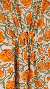 Elegante Vestido Kaftán de Algodón con Estampado Floral Naranja, Cintura Ajustable, Estilo Bohemio, Casual, para Vacaciones de Verano - Product Image 5