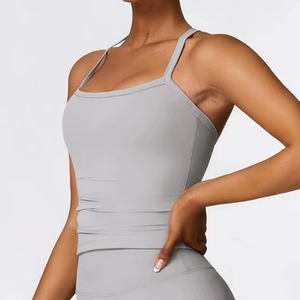 Débardeur court sans couture pour femme, col carré, sans manches, couleur unie, pour yoga et gym, respirant, qualité supérieure, vêtements de sport - Product Image 6