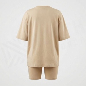 Women's 2 Piece Set Beige Short Sleeve T <b>Shirt</b> With <b>Flame</b> Brand Print And Above Knee Shorts Casual Loose Fit Spring Summer Wear - Product Image 2