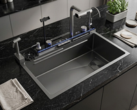 Évier multifonctionnel, acier inoxydable 304, évier de cuisine à cuve unique, évier LED, évier piano