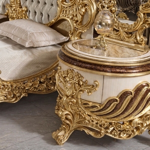 Luxury Rococo Mahogany Bedroom Furniture Set Gold Carved Upholstered Bed Wardrobe <b>Vanity</b> <b>Table</b> Villa Hotel Collection - Product Image 4