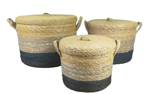Handwoven cylindrical <b>storage</b> basket With Handle & Lid High Quality Natural Seagrass Eco-friendly <b>Storage</b> Basket - Product Image 2