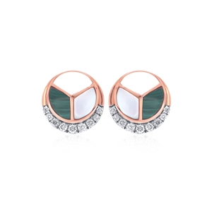 Pendientes de Diamantes Cultivados en Laboratorio con Diseño Redondo de Lujo en Oro Rosa de 14K con Malaquita y Madreperla - Product Image 1