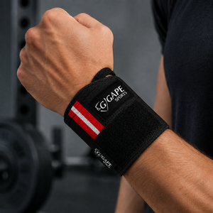 สายรัดข้อมือ GAPE SPORTS สีดำ แดง ขาว ปรับได้ด้วยแถบตีนตุ๊กแก สำหรับยกน้ำหนัก ฝึกความแข็งแรง ราคาถูก - Product Image 5