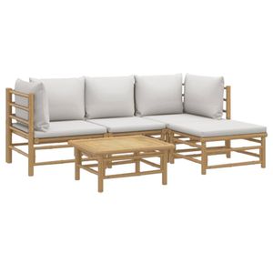 Set Lounge da Giardino Grigio Chiaro con Bambù Naturale e Tessuto, Arredamento da Giardino in Bambù Elegante di Media Dimensione - Product Image 3