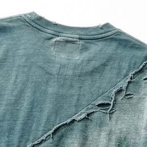 T-shirts déchirés à bords effilochés en coton épais, coupe oversize, style streetwear décontracté pour hommes - Product Image 4