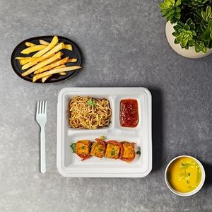 Export Quality Disposable Bagasse Square 3 Section Eco-Friendly Compostable BPA Free Microwave Safe Food Container <b>Pulp</b> Tray - Product Image 5
