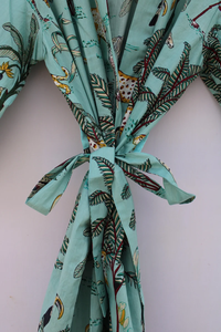 Bata Kimono con Estampado de Dibujos Animados para Mujer, 100% Algodón Transpirable, Camisón de Verano Hecho a Mano, Cuello en V, Cintura Elástica, Largo Completo - Product Image 4