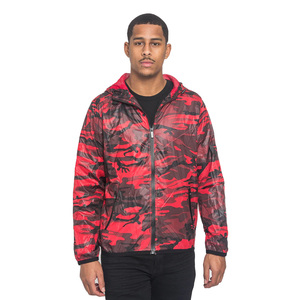Men's Red Camouflage Print Hooded Soft Shell <b>Jacket</b> Zip Front Water Resistant Regular Fit Outdoor Wear Polyester - Product Image 1