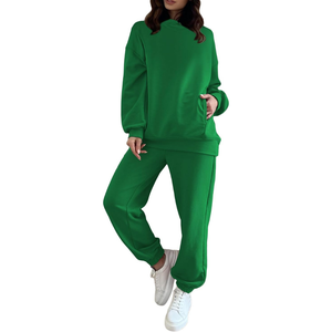 Conjunto Deportivo de 2 Piezas para Mujer, Sudadera con Capucha y Pantalones Jogger en Verde Esmeralda, Mezcla de Algodón y Felpa, Ropa Casual para Estar en Casa, Fabricante Personalizado OEM - Product Image 1
