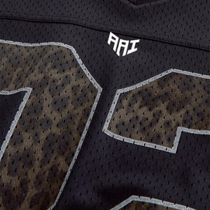 Maillot de football américain en mesh noir personnalisé tendance 2026, imprimé léopard avec numéro, style streetwear, fabrication OEM ODM en gros, USA - Product Image 4