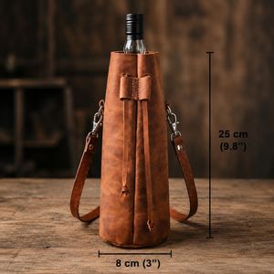 Porte-vin en cuir véritable du fabricant, étui de présentation de bouteille de vin gravé sur mesure, sac de transport pour boissons en cuir de haute qualité LEB-0082 - Product Image 3