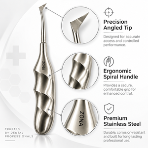 Elevador de Raíces Dentales con Mango de Agarre Espiral, Punta Triangular en V, Instrumento de Extracción de Raíces Dentales de Acero Inoxidable, Venta al por Mayor - Product Image 5