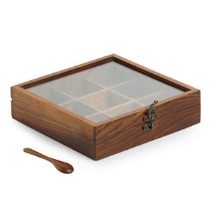 Caja de Almacenamiento de Especias Decorativa de Madera con Tapa, Organizador de Cocina - Product Image 2