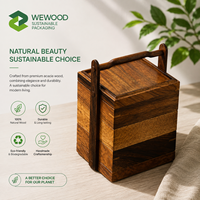 Boîte rectangulaire en bois d'acacia WEWOOD ZX-BP025, écologique, avec couvercle en verre, 6 compartiments, pour le rangement des herbes, durable, lavage à la main uniquement