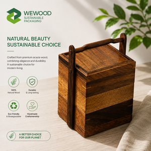 WEWOOD ZX-BP025 Acacia Wood Eco-Friendly Rectangle Box Glass Lid 6 Compartment Herb Storage <b>Container</b> Durable Hand Wash Only - Product Image 2