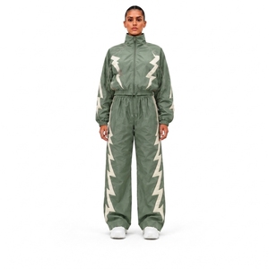 Black Nylon Sports Tracksuit <b>Set</b> with Full Zip Jacket and Matching Pants for Athletic Training Fitness Running and Outdoor Wear - Product Image 1