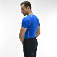 T-shirt de compression à manches courtes pour homme, bleu, séchage rapide, en spandex et polyester, pour le fitness