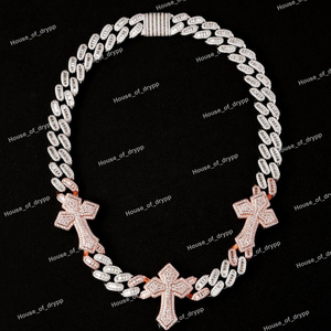 Collar Cubano de Lujo Plateado con Diamantes Redondos y Baguette, con Colgantes de Cruz, Elegante Collar de Moda con Incrustaciones de Diamantes para Hombre - Product Image 2
