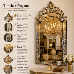 Miroir mural baroque vénitien vintage décoratif |   Miroir en verre de style antique de luxe pour la décoration intérieure du salon et de la chambre - Product Image 6